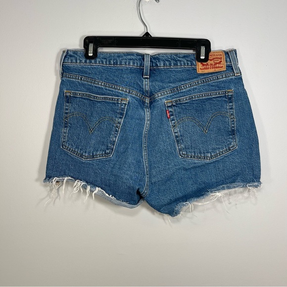 Levis Shorts Womens 32 Blue Denim Jean 501 Cut Off Button Fly High Rise Ladies - Picture 2 of 11
